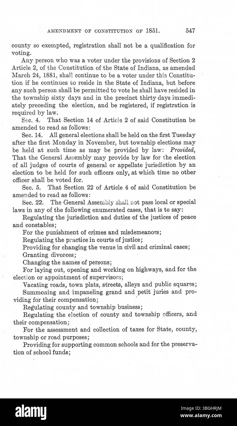 Il volume 2 di *Constitution Making in Indiana* (1975) esplora il contesto storico delle lotte politiche e dei conflitti che hanno plasmato il quadro costituzionale dello stato. Foto Stock