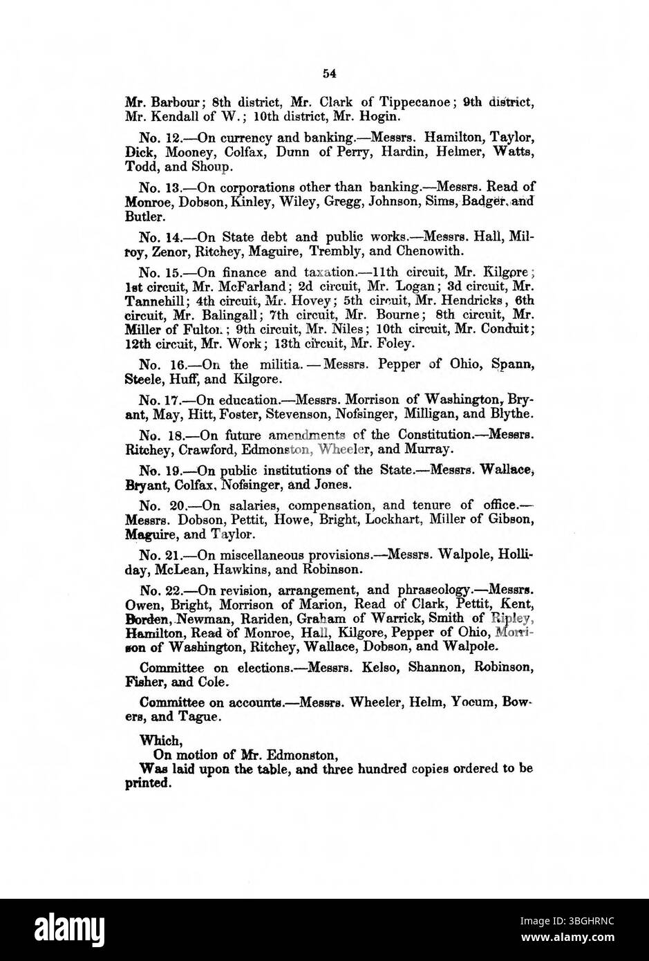 Il Journal of the Indiana Convention del 1850 per emendare la Costituzione cattura le fasi procedurali e le discussioni legislative relative agli emendamenti costituzionali, con resoconti dettagliati dei dibattiti tra i membri della convenzione. Foto Stock