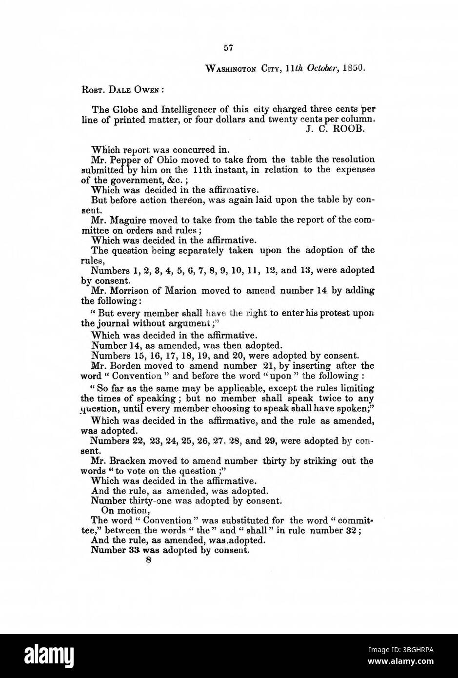 Il Journal of the Indiana Constitutional Convention del 1850 offre registrazioni dettagliate delle discussioni, delle mozioni e delle decisioni prese riguardo agli emendamenti costituzionali proposti, fornendo informazioni sull'evoluzione della governance dell'Indiana. Foto Stock
