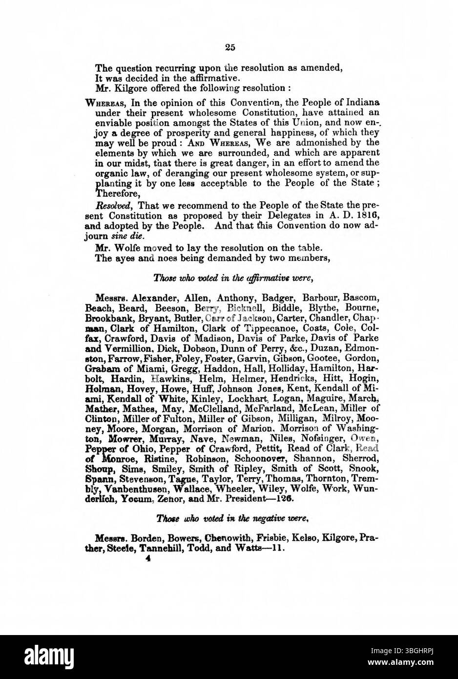 Il giornale del 1850 registra le deliberazioni e le mozioni della convenzione fatte per modificare la costituzione dello stato dell'Indiana, evidenziando i momenti chiave nel processo di riforma legale e le dinamiche politiche del tempo. Foto Stock