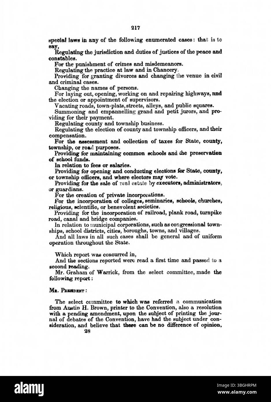 Il giornale del 1850 della Convenzione dell'Indiana per modificare la costituzione dello Stato registra i procedimenti, le decisioni e i dibattiti riguardanti gli emendamenti costituzionali discussi durante la Convenzione. Foto Stock
