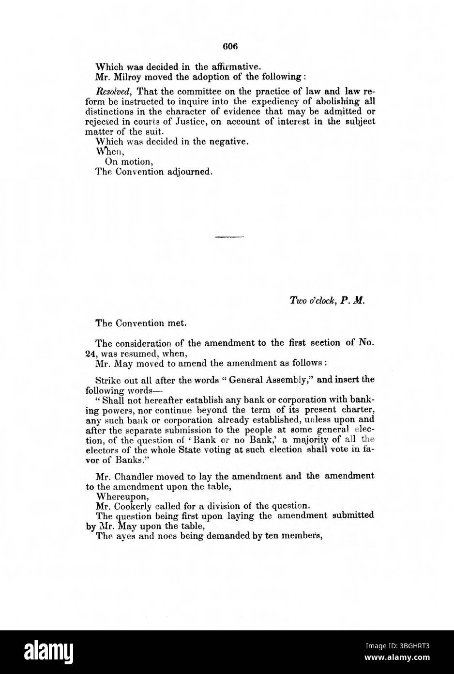Questa pagina del 1850 Journal of the Indiana Constitutional Convention riflette dibattiti e risoluzioni significativi relativi alla modifica della costituzione dello stato, contribuendo alla storia legislativa dell'Indiana. Foto Stock