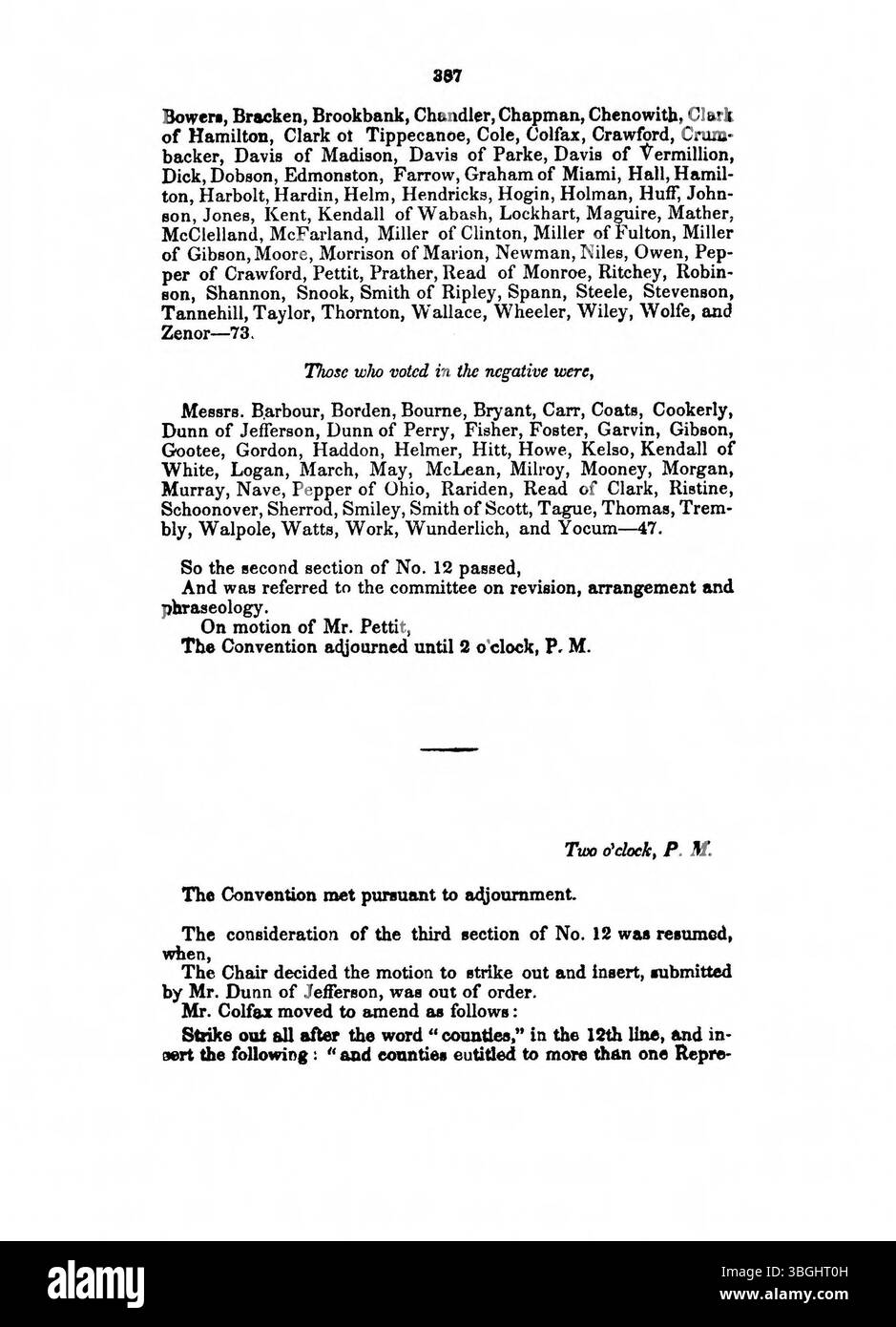 Il Journal of the Indiana Constitutional Convention del 1850 fornisce ulteriori dettagli sul processo di voto e sulle decisioni finali prese sulle proposte di modifica della costituzione statale. Foto Stock