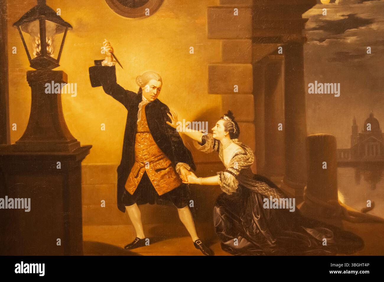 Inghilterra, Somerset, Bath, Holburne Museum, Pittura del famoso attore David Garrick nel ruolo di Jaffer e Susannah Cibber a Belvidera in 'Venice Preserv'd' di Johann Zoffany data 1763 Foto Stock