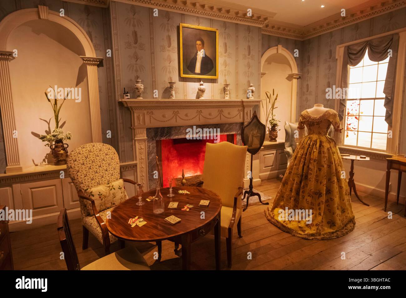 Inghilterra, Somerset, Bath, American Museum and Gardens, Vista interna della sala salotto Deer Park datata 1795 Foto Stock