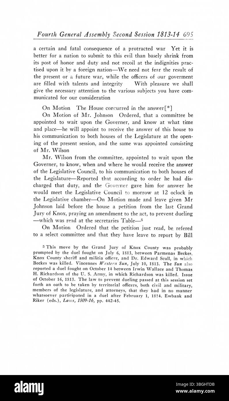 Le riviste del 1805-1815 dell'Assemblea generale del territorio dell'Indiana forniscono un resoconto delle azioni legislative, delle leggi approvate e degli sviluppi politici durante il periodo territoriale della storia dell'Indiana. Foto Stock