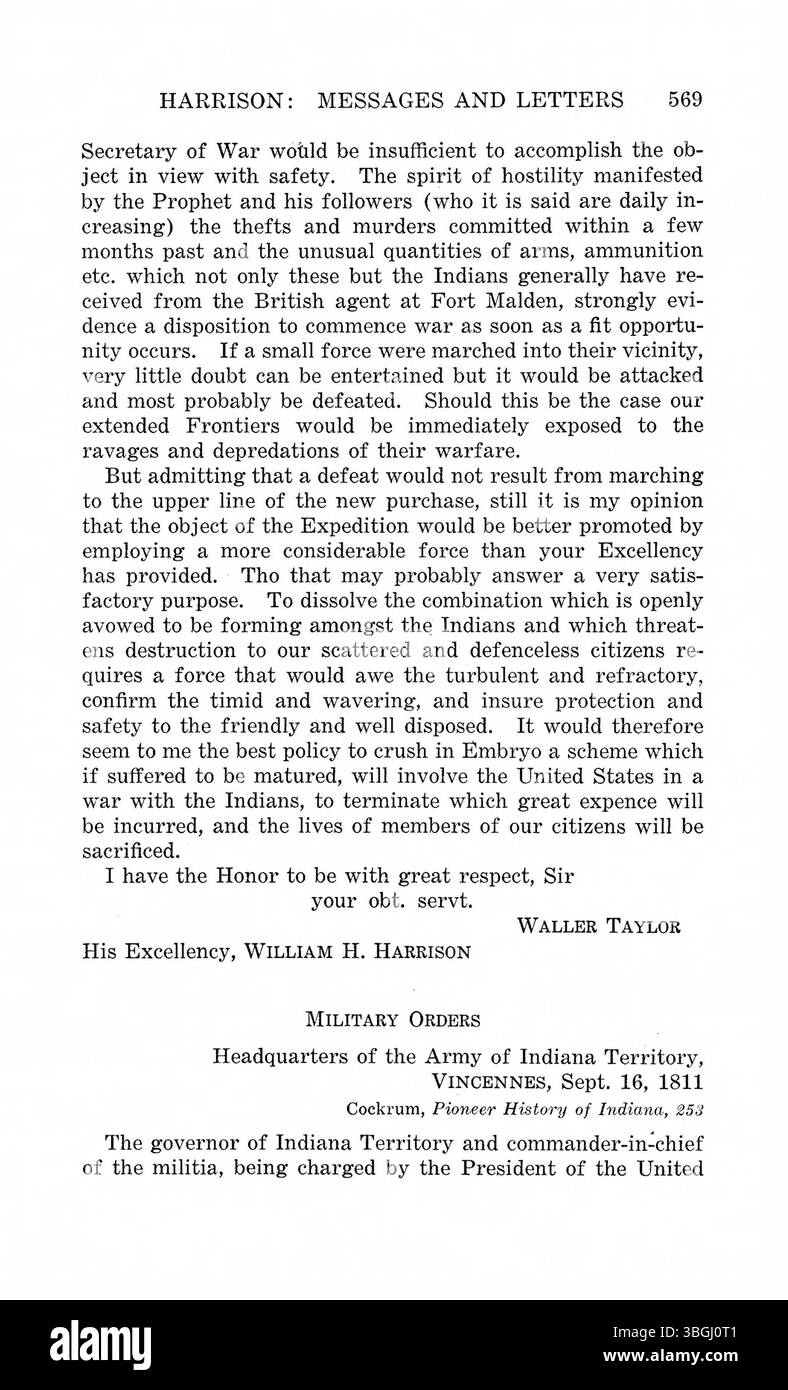Questa edizione storica compila messaggi e corrispondenza del governatore William Henry Harrison, dal 1800 al 1816, insieme a lettere dei governatori John Gibson e Thomas Posey. Foto Stock
