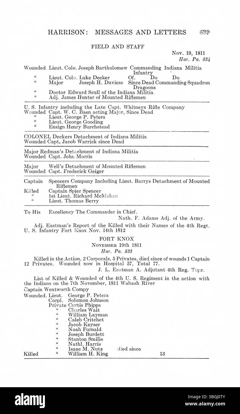 L'opera compila lettere ufficiali e messaggi di William Henry Harrison durante il suo mandato come governatore dell'Indiana, 1800–1816, con ulteriori documenti dai governatori Gibson e Posey. Foto Stock