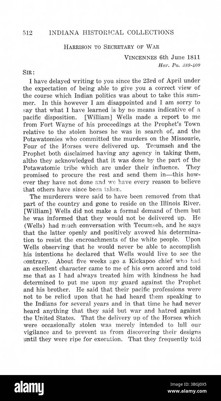 Archivio della corrispondenza governatoriale di William Henry Harrison in Indiana, incluso il contenuto dei governatori John Gibson e Thomas Posey, che si estende dal 1800 al 1816. Foto Stock