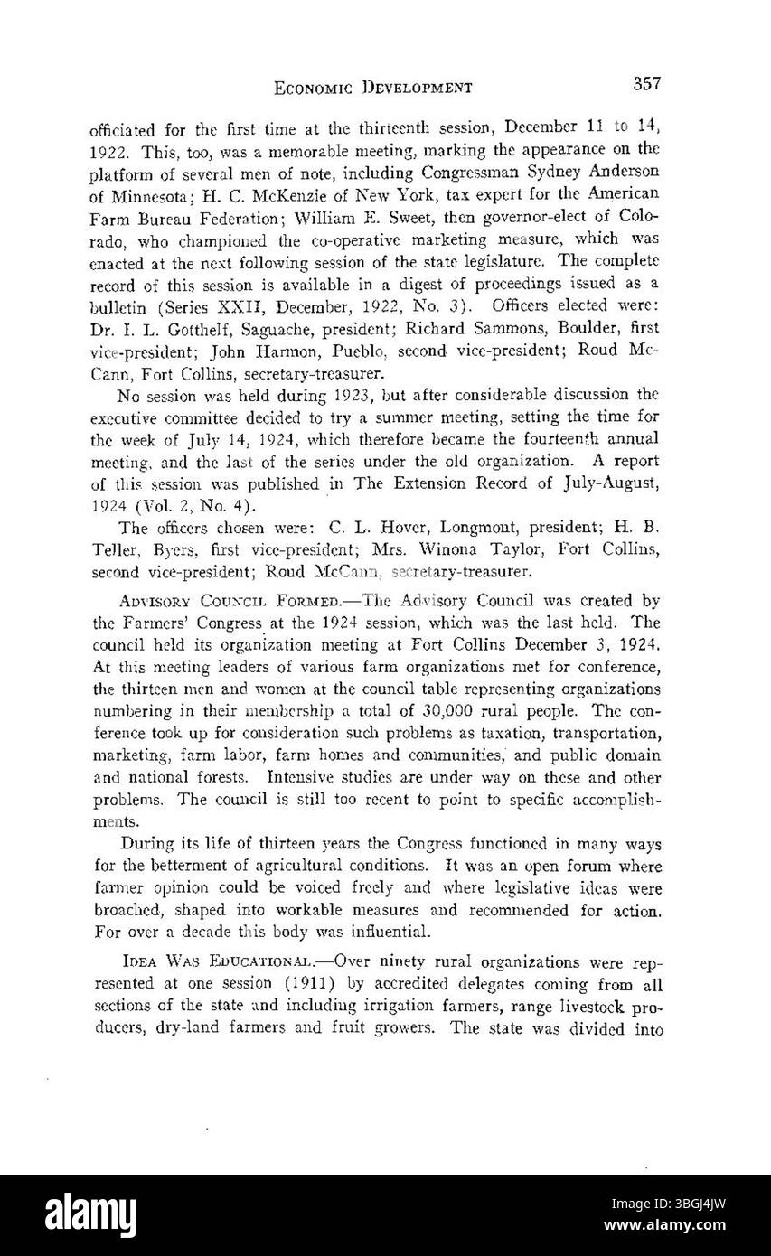 Pagina 356 di *History of Agriculture in Colorado* (1926) mette in evidenza ulteriori sviluppi nelle pratiche agricole del Colorado, esaminando le innovazioni e le sfide delle colture affrontate dagli agricoltori nel XX secolo. Foto Stock