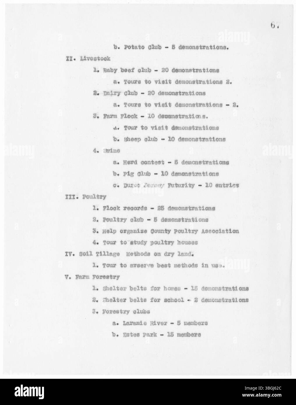 Questo rapporto 1927 Extension Service per la contea di Larimer delinea i programmi agricoli e educativi gestiti dagli agenti D.C. Bascom e Lola F. Schlessman. Foto Stock
