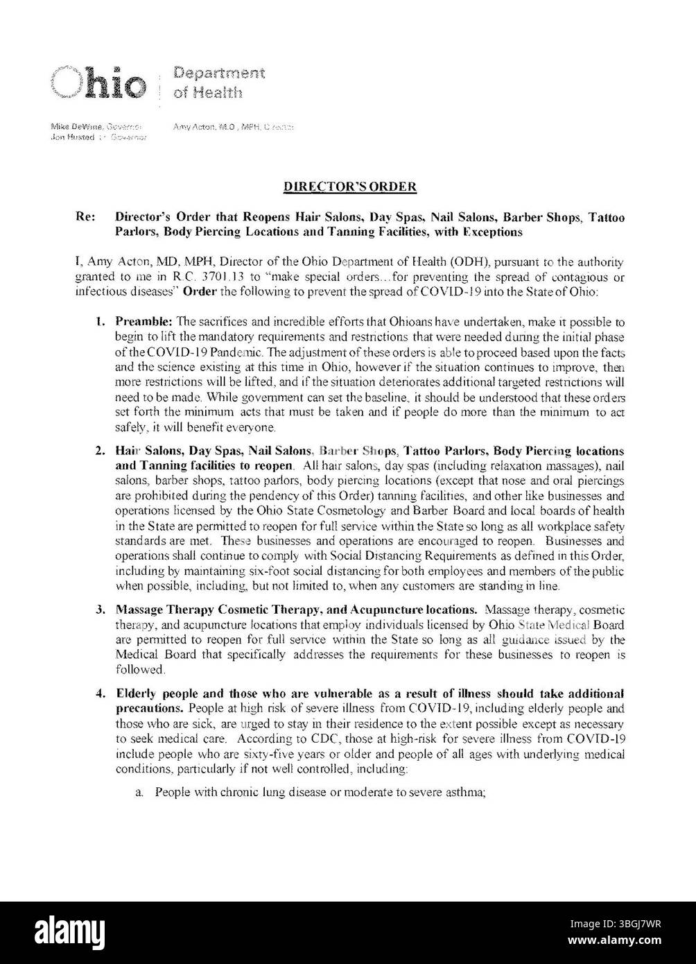 Nel maggio 2020, a Director's Order ha riaperto varie aziende di cura personale in Ohio, tra cui saloni per capelli, spa e tatuaggi, con alcune eccezioni a causa delle preoccupazioni per la sicurezza COVID-19. Foto Stock