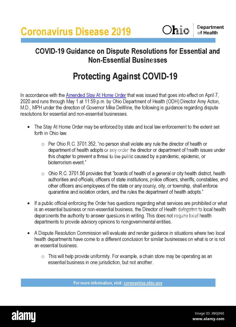 I presenti orientamenti pubblicati nel 2020 prevedono procedure per la risoluzione delle controversie tra imprese essenziali e non essenziali, garantendo nel contempo misure di protezione contro la trasmissione della COVID-19. Foto Stock