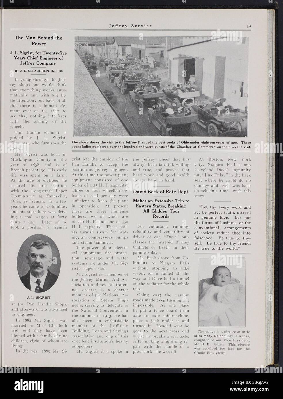 Questo volume di Jeffrey Service, pubblicato da settembre 1914 ad agosto 1915, include aggiornamenti aziendali, notizie su attrezzature minerarie, vita dei dipendenti e attività sociali, oltre a fotografie di lavoratori e famiglie. Foto Stock