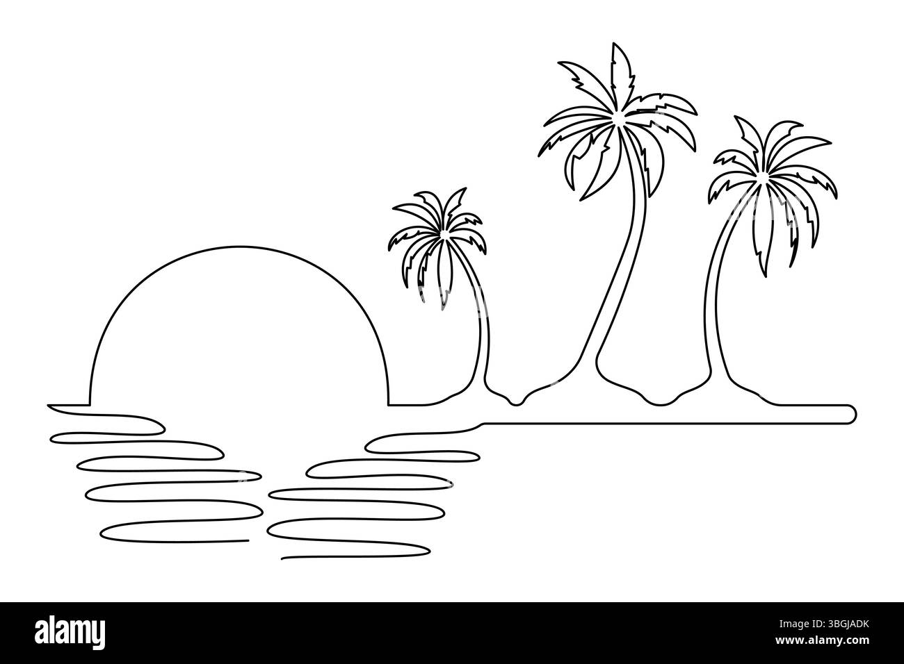 Immagine continua su una linea di palma e illustrazione vettoriale di contorno minima Illustrazione Vettoriale