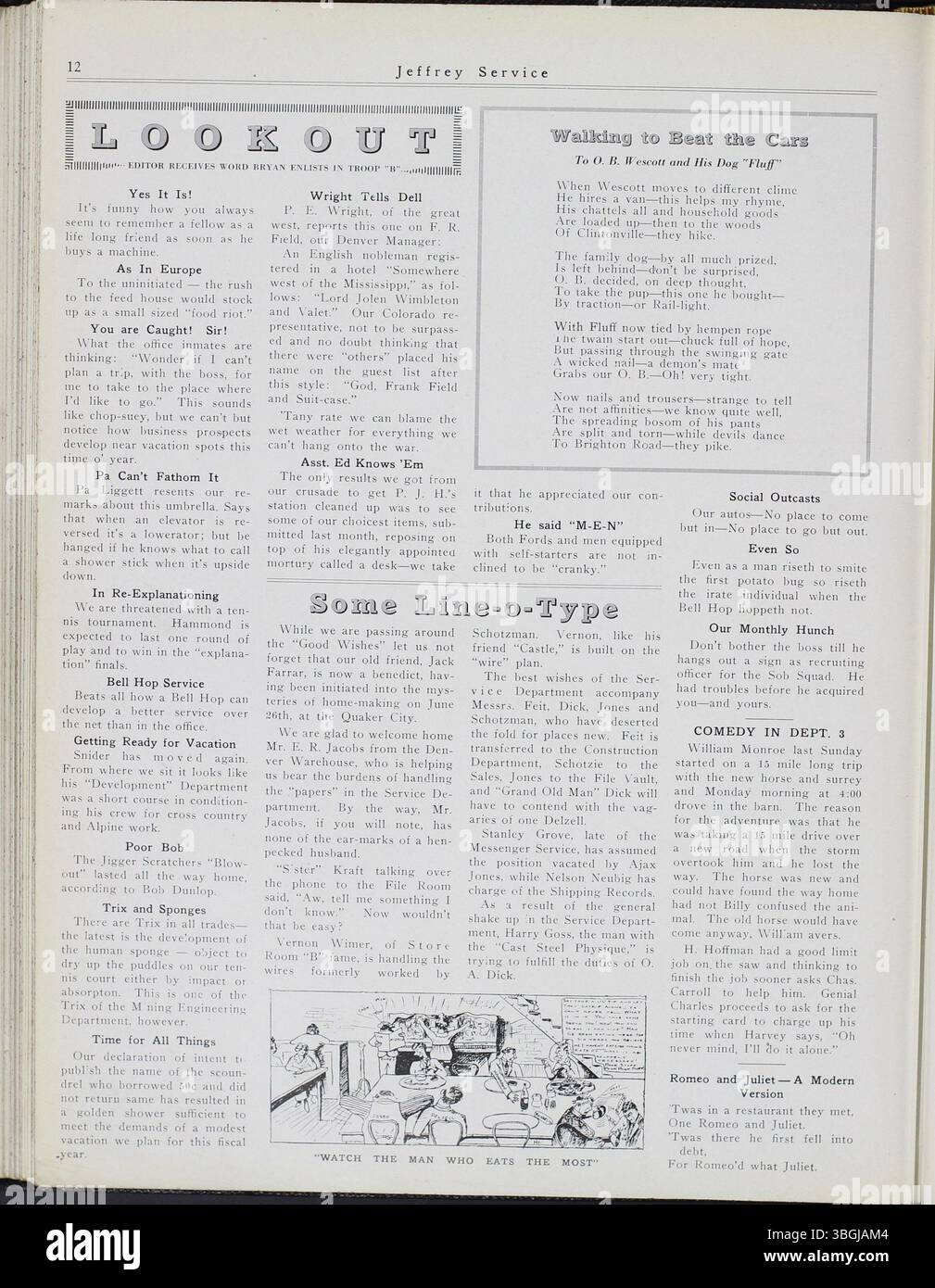 Questo numero del Jeffrey Service del 1915-1916 fornisce informazioni sulle attrezzature minerarie dell'azienda, sulla vita dei dipendenti e sulle notizie sulla guerra, offrendo un'istantanea di Columbus durante la prima guerra mondiale con eventi sociali e aggiornamenti aziendali. Foto Stock