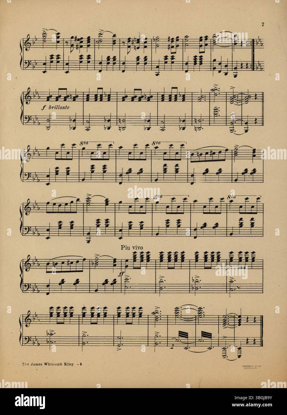 L'opera musicale del 1912 "James Whitcomb Riley Concert Waltzes" di Cora Campbell presenta un assolo di pianoforte con un'orchestra di dieci elementi e un arrangiamento completo dell'orchestra, che mostra i contributi artistici di Riley e Campbell alla musica dei primi anni del XX secolo. Foto Stock