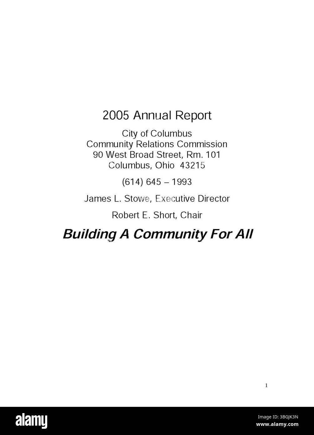 Il rapporto annuale della città di Columbus del 2005 include un riepilogo finanziario con i dettagli delle entrate e delle spese della città, compresi i rapporti del City Clerk, del tesoriere della città e del Comitato delle vie e dei mezzi sulla salute fiscale della città. Foto Stock