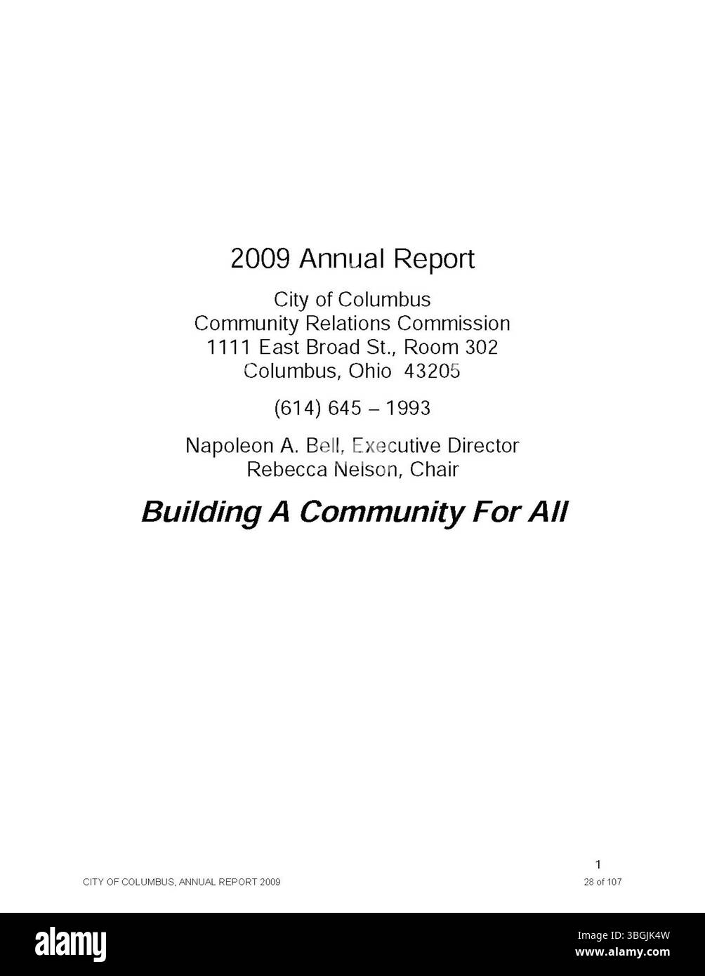 Pagina 34 del rapporto annuale della città di Columbus 2009 fornisce una panoramica delle entrate e delle spese della città per l'anno fiscale. Include relazioni del City Clerk, del tesoriere della città e del Committee of Ways and Means riguardanti il budget e le finanze. Foto Stock