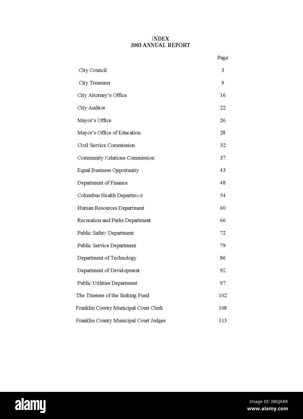 Il rapporto annuale della città di Columbus del 2003 include informazioni dettagliate sulle entrate e le spese della città, con i rapporti del Committee of Ways and Means, del City Clerk e del City Treasurer sulle questioni fiscali e sulla spesa pubblica. Foto Stock