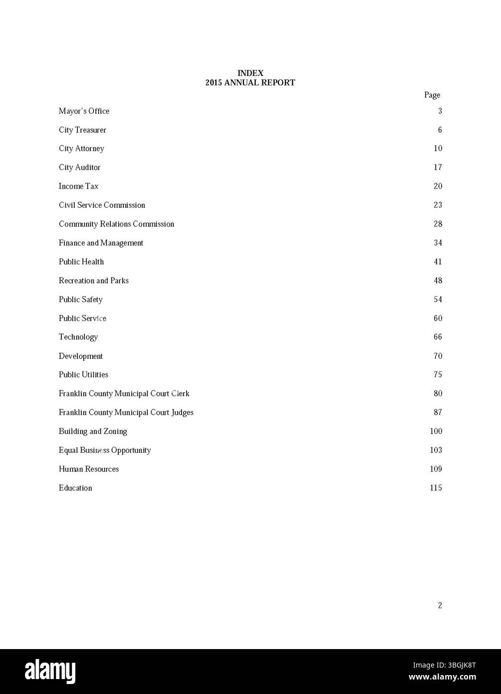 Il rapporto annuale della città di Columbus del 2015 descrive in dettaglio le entrate e le spese per l'esercizio fiscale, comprese le relazioni del Committee of Ways and Means, del City Clerk e del City Treasurer, fornendo un'istantanea delle finanze della città. Foto Stock