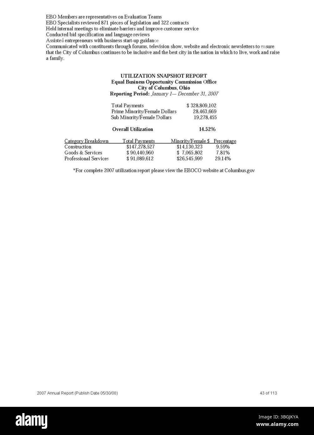 Il rapporto annuale della città di Columbus 2007 presenta dati completi sulle entrate e le spese dell'anno fiscale della città. I rapporti del City Clerk, del tesoriere della città e del comitato dei modi e dei mezzi forniscono una ripartizione dettagliata delle decisioni di bilancio e dei risultati finanziari per l'anno. Foto Stock