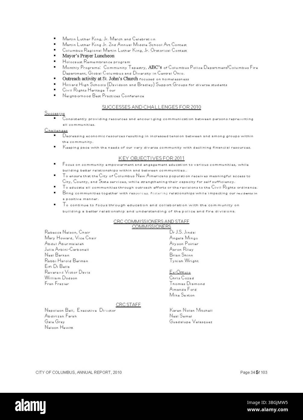 Il rapporto annuale della città di Columbus del 2009 riassume le entrate e le spese della città, con ulteriori relazioni del City Clerk, del tesoriere della città e del Comitato delle vie e dei mezzi, garantendo la trasparenza nelle questioni fiscali e nella governance pubblica. Foto Stock
