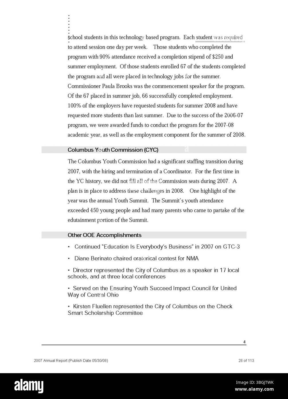 Il Columbus Annual Report 2007 compila i registri finanziari ufficiali su ricevute, spese e governance fiscale da parte del City Clerk e Tesoriere. Foto Stock