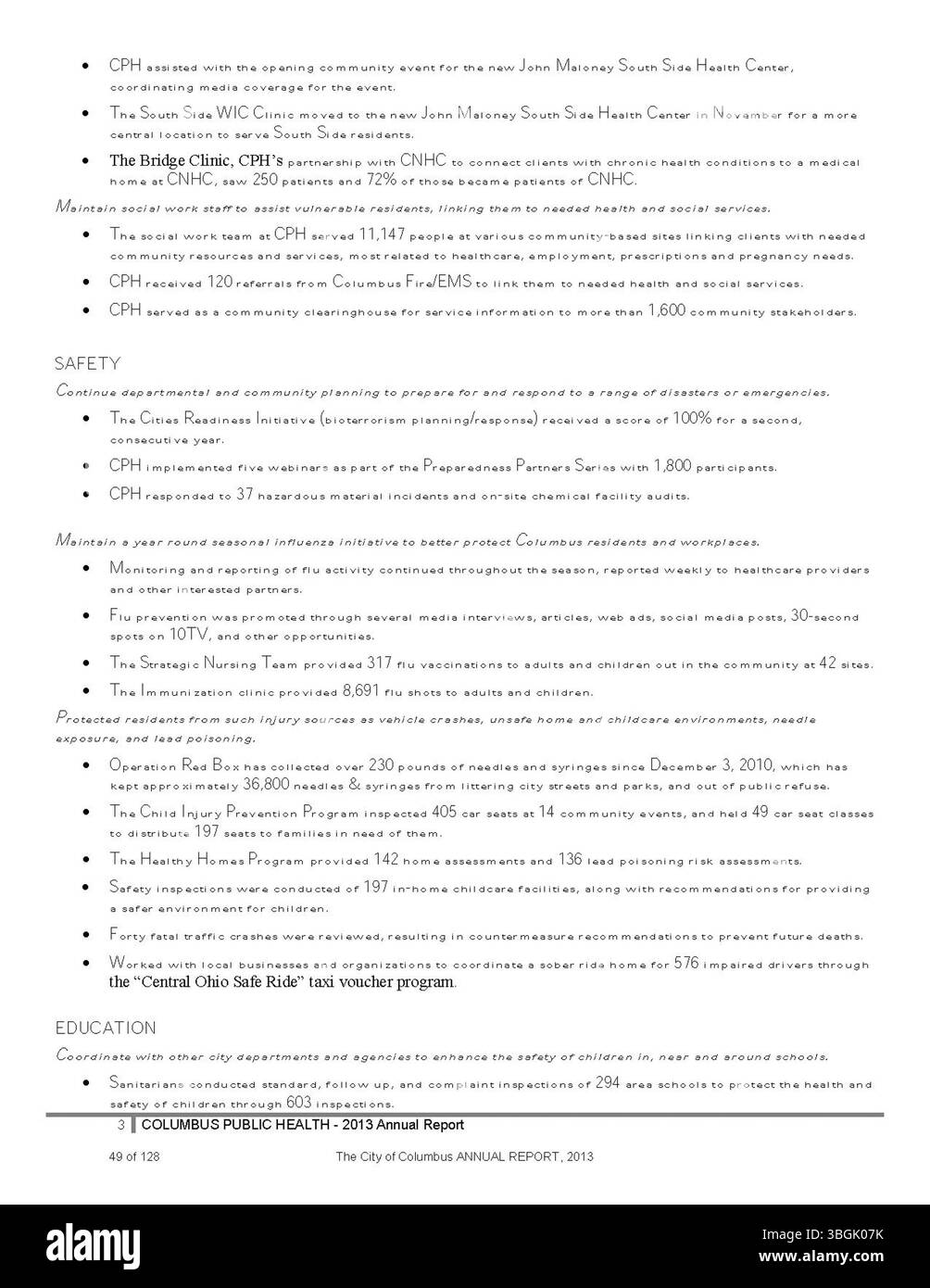 Il Columbus City Report 2013 delinea le entrate e le spese fiscali per l'anno, con i rapporti del City Clerk, del tesoriere della città e del Comitato delle vie e dei mezzi. Sottolinea la trasparenza e la responsabilità nella rendicontazione finanziaria della città. Foto Stock