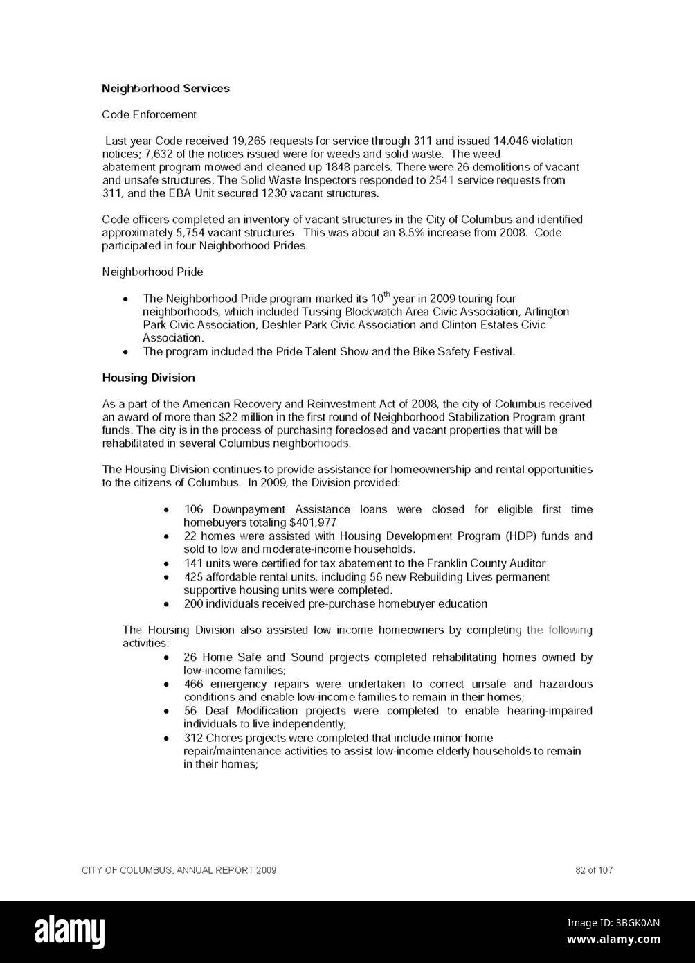 Il rapporto annuale della città di Columbus del 2009 include una panoramica delle entrate e delle spese della città per l'anno fiscale, con rapporti dettagliati del City Clerk, del tesoriere della città e del Committee of Ways and Means. Foto Stock