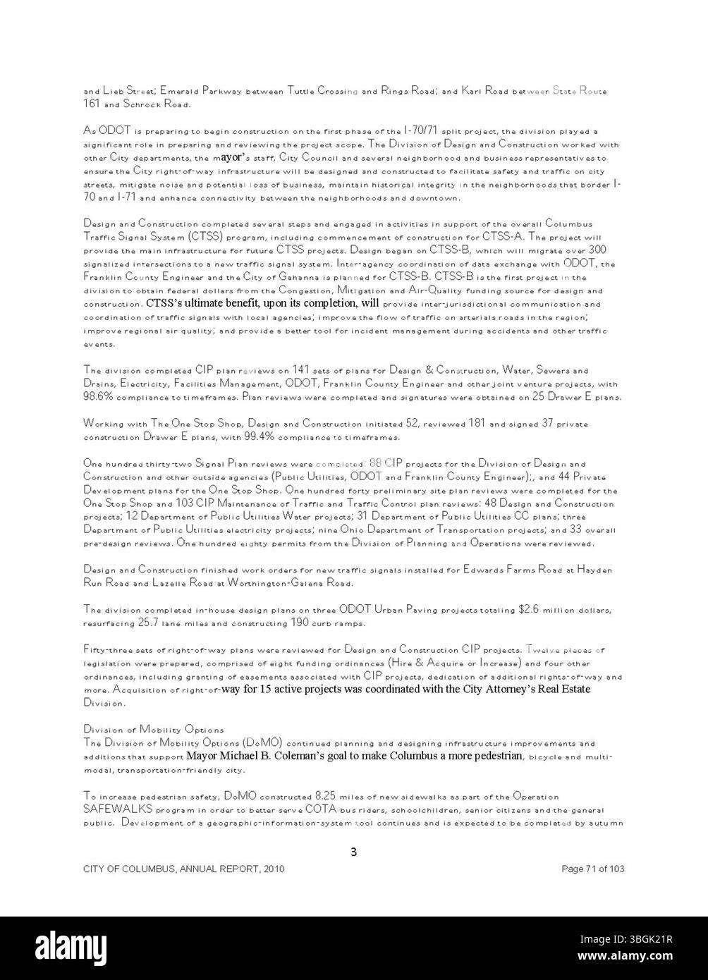 Il Columbus Annual Report 2010 fornisce dettagli sulle entrate e le spese della città nel 2009, tra cui i rapporti del Committee of Ways and Means, del City Clerk e del City Treasurer sulle prestazioni fiscali e sulle dotazioni finanziarie della città. Foto Stock