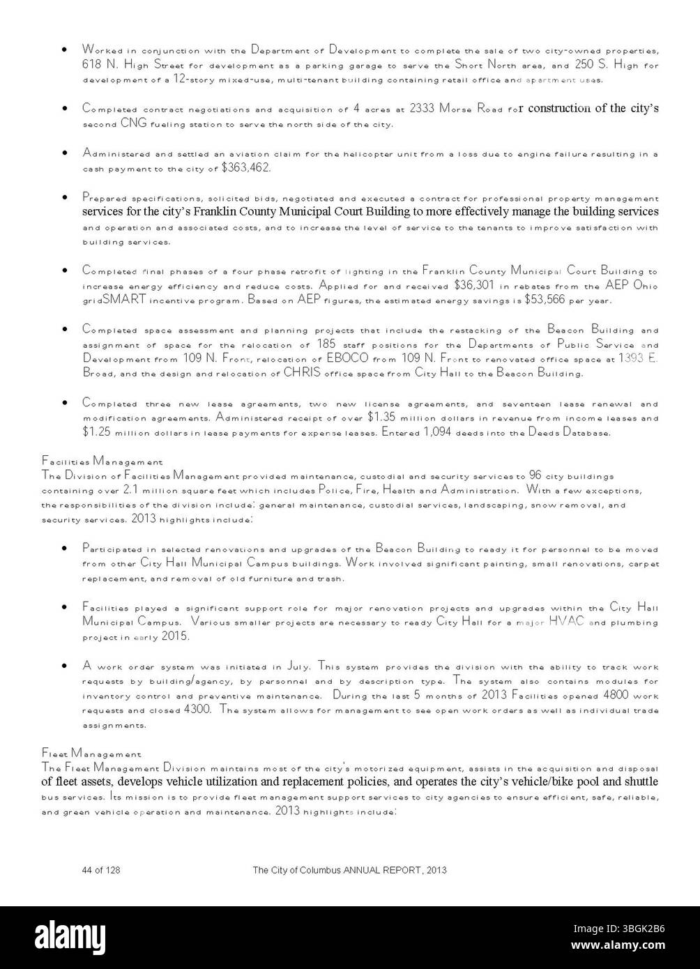 Il rapporto annuale della città di Columbus 2013 riassume le entrate e le spese finanziarie della città per l'anno. Include rapporti del Tesoriere cittadino, del City Clerk e del Comitato dei modi e dei mezzi, fornendo trasparenza nella gestione fiscale della città. Foto Stock