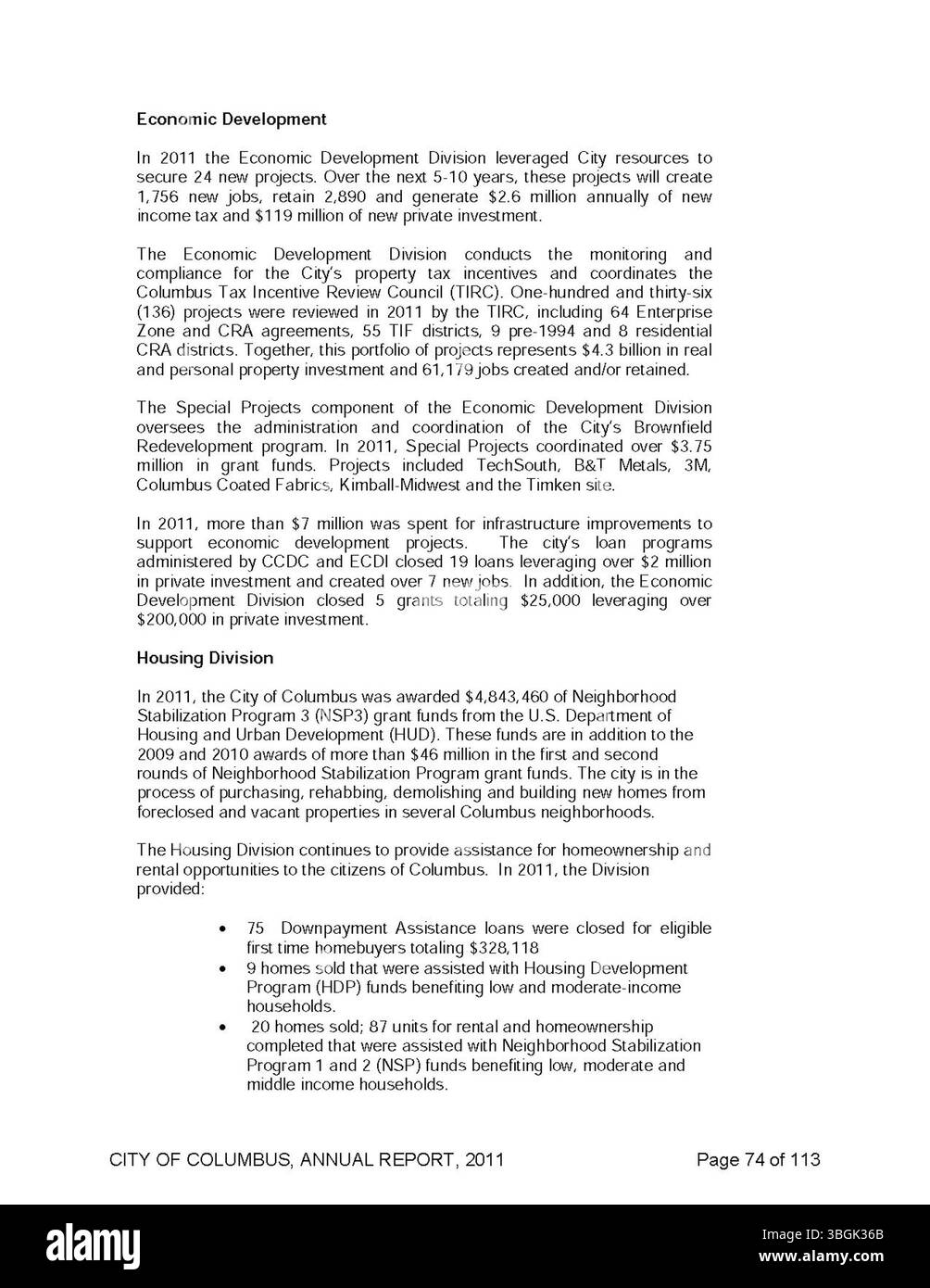 Il rapporto annuale 2011 della città di Columbus fornisce una panoramica delle entrate e delle spese fiscali con i rapporti del comitato dei modi e dei mezzi, del funzionario e del tesoriere della città. Foto Stock