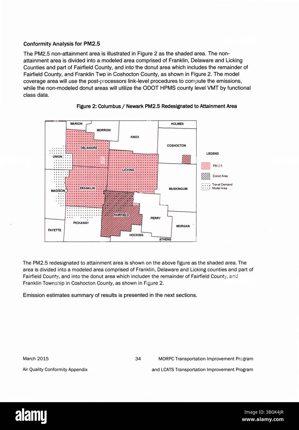 L'Appendice 1 del 2016-2019 Transportation Improvement Program (TIP), sviluppato dalla Mid-Ohio Regional Planning Commission (MORPC), delinea la determinazione della conformità della qualità dell'aria per i miglioramenti pianificati nel trasporto nella regione. Fornisce dettagli sulla valutazione dell'impatto sulla qualità dell'aria per i progetti proposti su un periodo di quattro anni. Foto Stock
