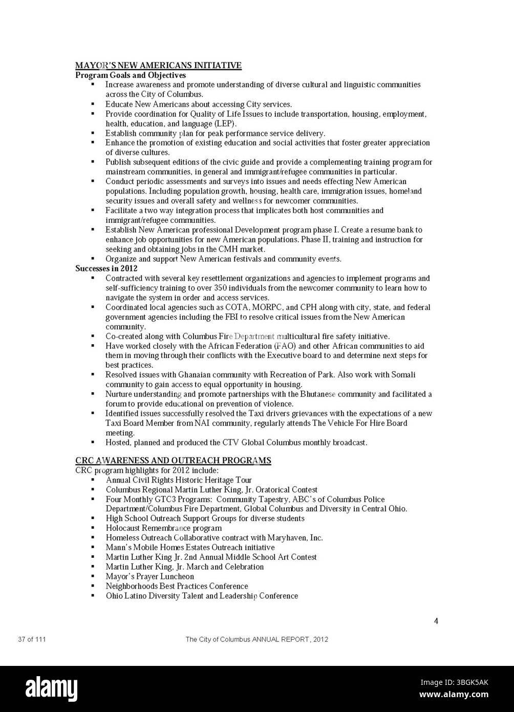 Il rapporto annuale della città di Columbus del 2012 delinea le entrate e le spese della città, con informazioni dettagliate dal comitato di modi e mezzi, dal City Clerk e dal City Treasurer per quanto riguarda l'anno fiscale. Foto Stock