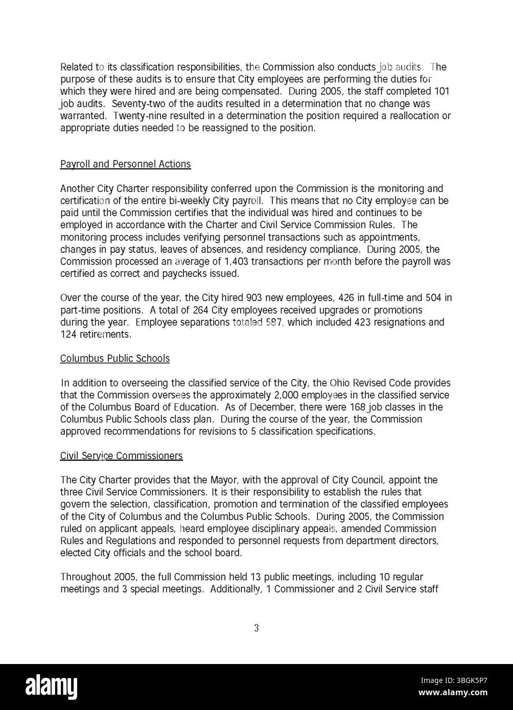 Il rapporto annuale della città di Columbus del 2005 presenta entrate e spese dettagliate della città. Include relazioni del Comitato delle vie e dei mezzi, del City Clerk e del Tesoriere della città su questioni fiscali e finanze della città. Foto Stock