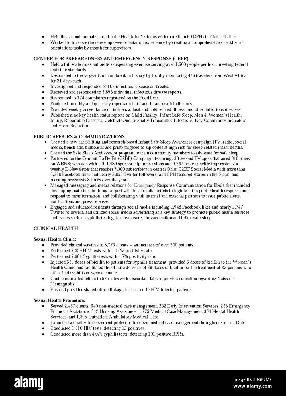 Il rapporto annuale della città di Columbus 2015 fornisce dati finanziari dettagliati su entrate e spese per l'anno. Include relazioni del City Clerk, del tesoriere della città e del Committee on Ways and Means, con particolare attenzione alla salute fiscale e alle priorità di bilancio della città. Foto Stock