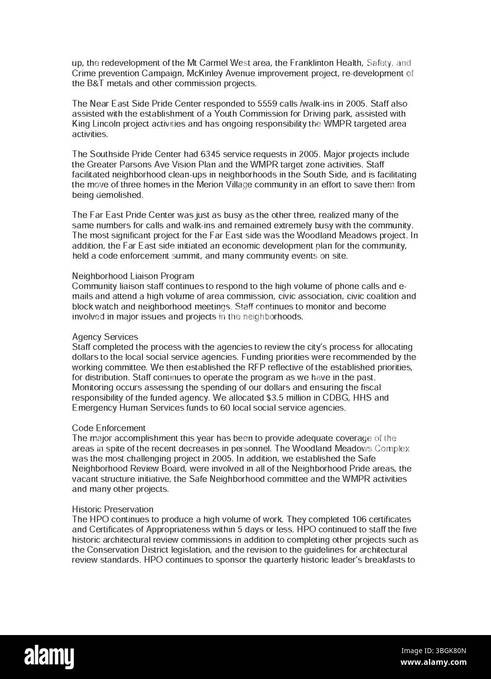 Il rapporto annuale di Columbus del 2005 include resoconti dettagliati delle entrate e delle spese della città, insieme ai rapporti del City Clerk, del tesoriere della città e del comitato Ways and Means, concentrandosi sulla responsabilità fiscale e sulle operazioni governative. Foto Stock
