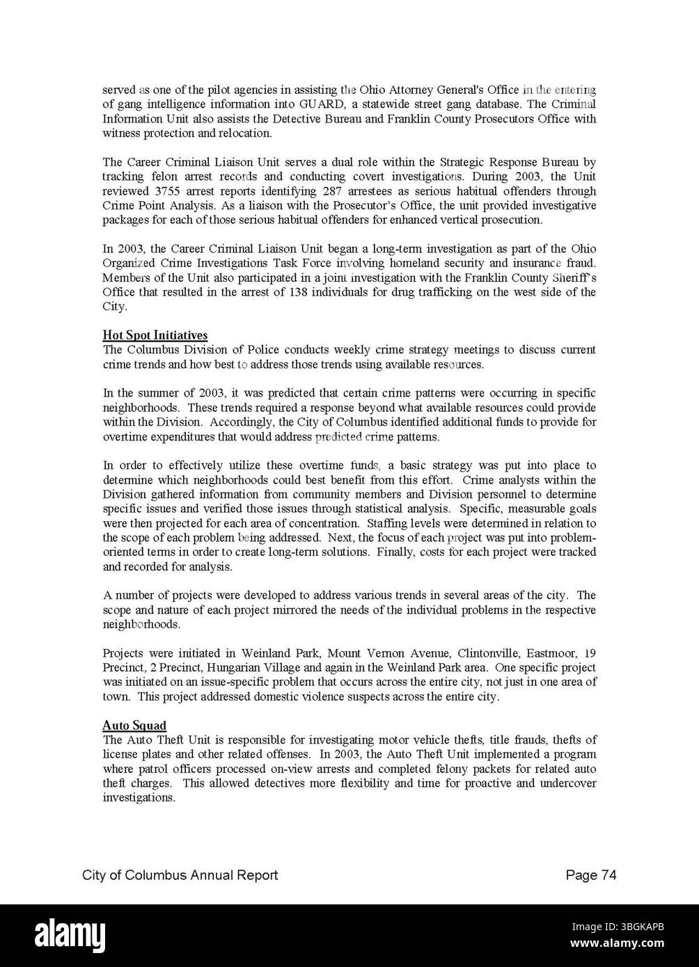 Il rapporto annuale della città di Columbus 2003 offre informazioni finanziarie dettagliate su entrate, spese e operazioni cittadine. Sono inclusi i rapporti del City Clerk, del tesoriere della città e del Comitato dei modi e dei mezzi, che illustrano le attività fiscali. Foto Stock