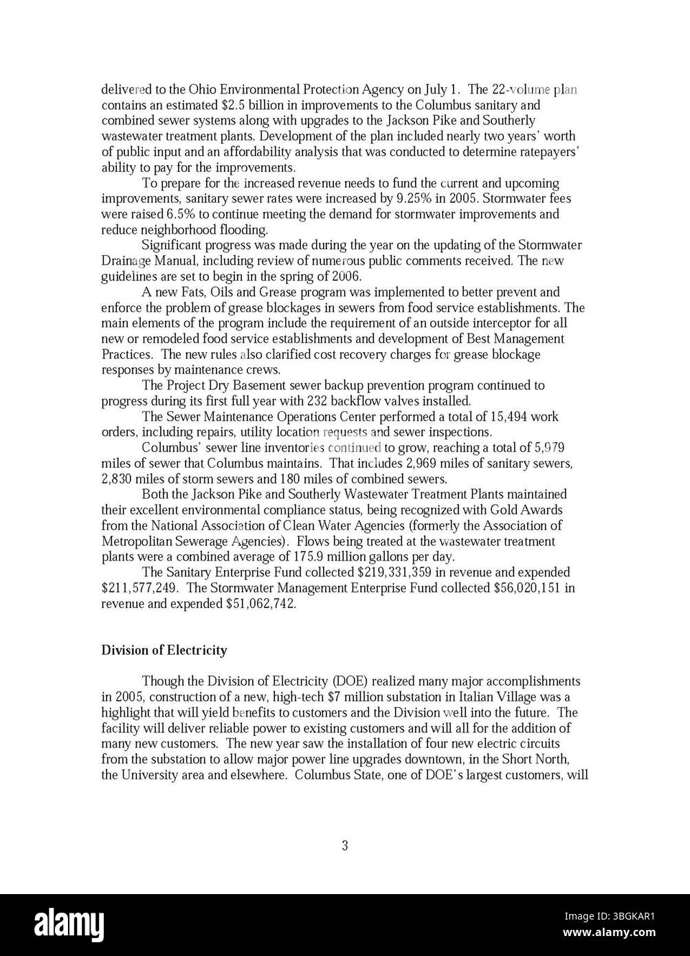 Il rapporto annuale della città di Columbus del 2005 include le entrate e le spese della città. Esso comprende anche relazioni finanziarie dettagliate del Committee on Ways and Means, City Clerk e City Treasurer, che sintetizzano lo stato finanziario dell’esercizio. Foto Stock
