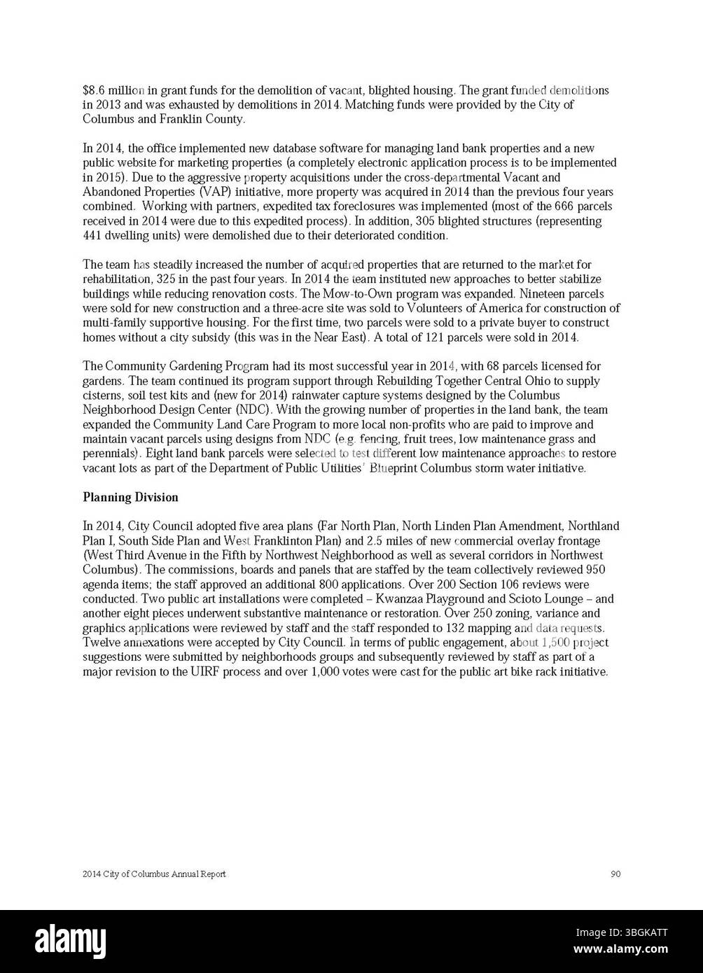 Il rapporto annuale di Columbus 2014 fornisce una panoramica delle entrate e delle spese della città, insieme ai rapporti del City Clerk e del City Treasurer. Il documento evidenzia il processo di bilancio della città e la trasparenza finanziaria per l'esercizio fiscale. Foto Stock