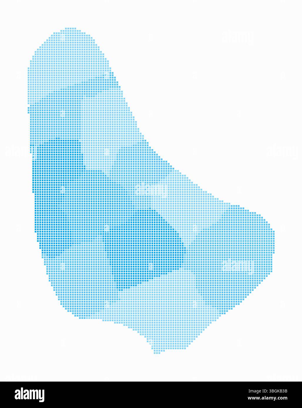 Mappa punteggiata delle Barbados. Mappa digitale del paese su sfondo bianco. Forma Barbados con punti quadrati. Stile puntini colorati. Quadrati di piccole dimensioni. Illustrazione Vettoriale