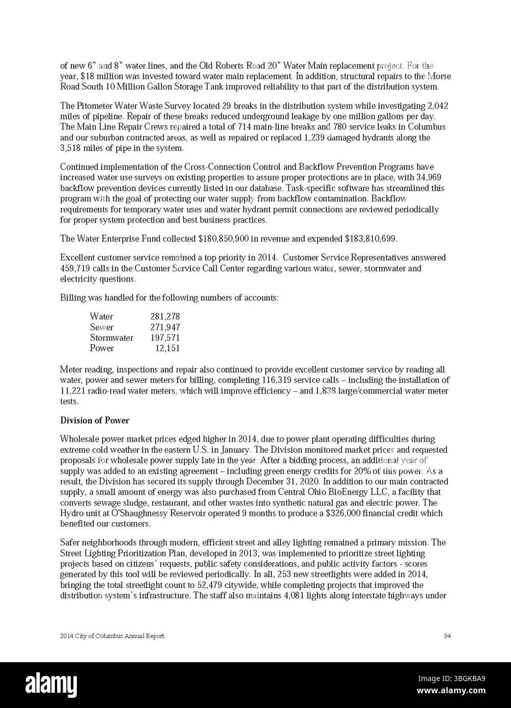 Il rapporto annuale della città di Columbus 2014 include dati finanziari che descrivono in dettaglio le entrate e le spese della città. Presenta anche rapporti del Tesoriere cittadino, del funzionario comunale e del Comitato dei modi e dei mezzi, che riassumono le attività dell'anno fiscale e le prestazioni finanziarie del governo. Foto Stock