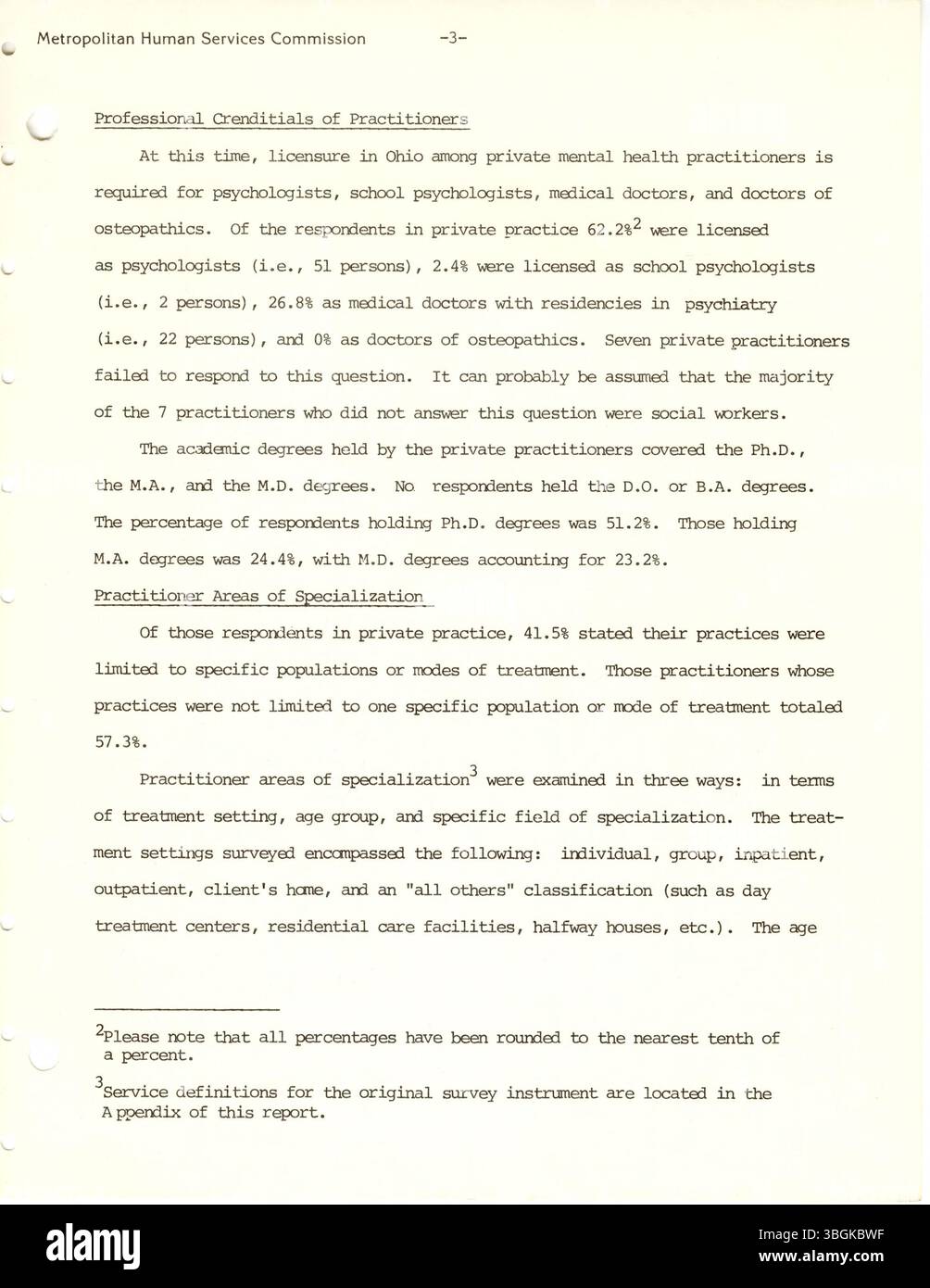 Questo sondaggio del 1982 offre dati sui tipi di professionisti della salute mentale e clienti nel settore privato della contea di Franklin, con un'enfasi sui servizi e l'accessibilità. Foto Stock