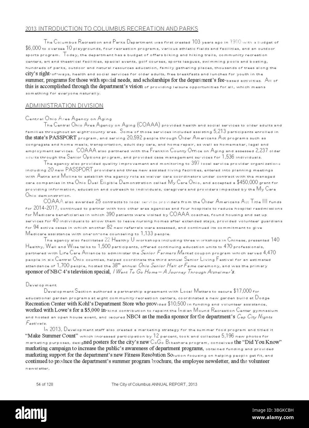 Il rapporto annuale della città di Columbus del 2013 documenta le entrate e le spese della città, offrendo informazioni sulle attività fiscali della città. Include i contributi del Committee of Ways and Means, del City Clerk e del City Treasurer per la trasparenza finanziaria. Foto Stock
