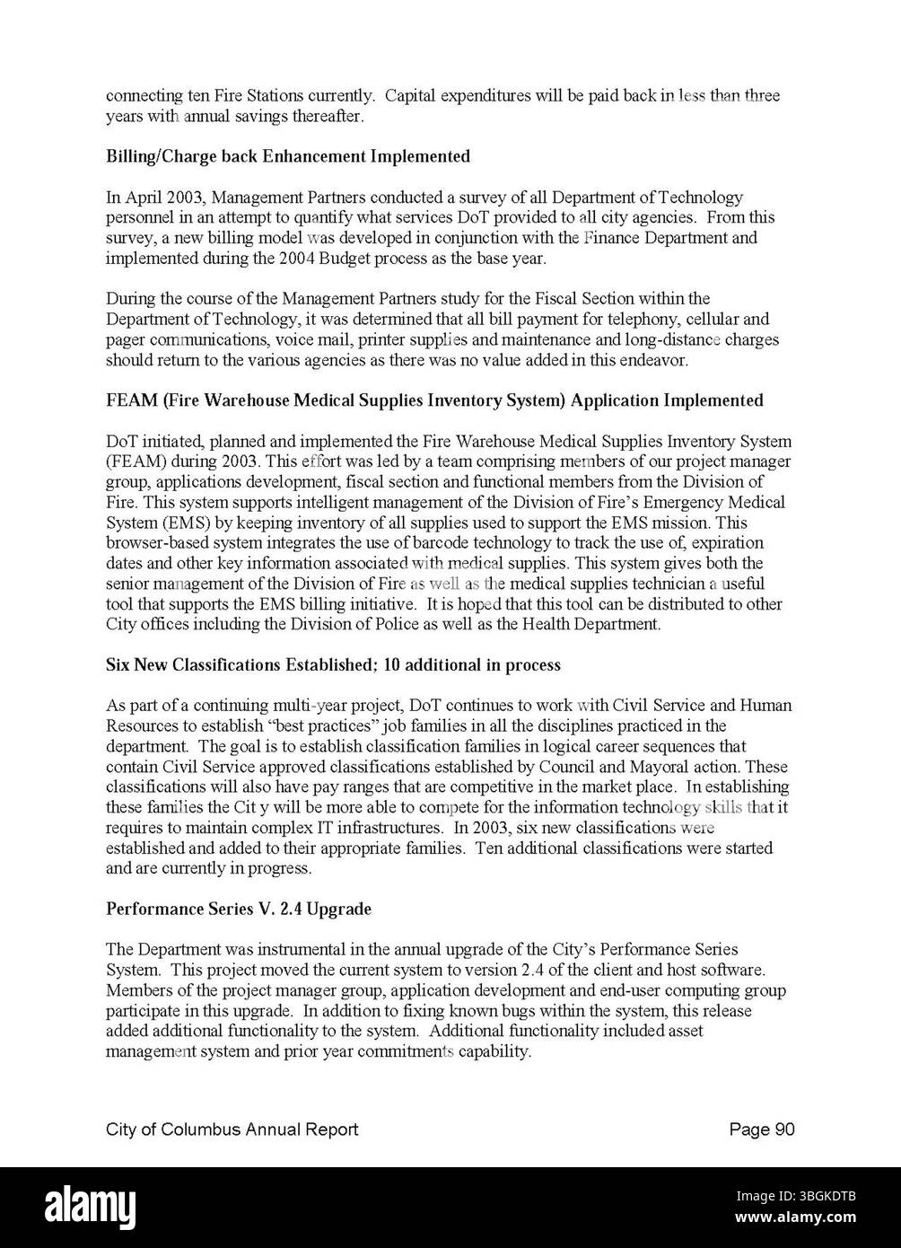 Il rapporto annuale della città di Columbus del 2003 riassume le transazioni finanziarie della città, comprese le ricevute e le spese, insieme ai rapporti del Committee of Ways and Means, del City Clerk e del City Treasurer for Fiscal Transparency. Foto Stock