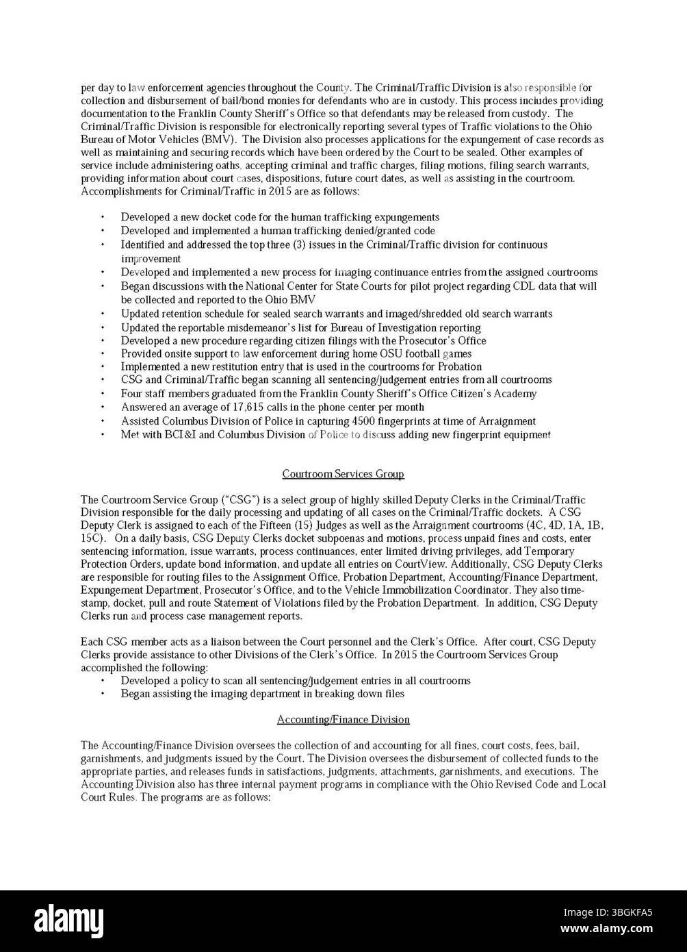 Questa pagina del rapporto annuale della città di Columbus 2015 delinea le entrate e le spese della città per l'anno fiscale, con i contributi del comitato di modi e mezzi, del City Clerk e del City Treasurer. Foto Stock