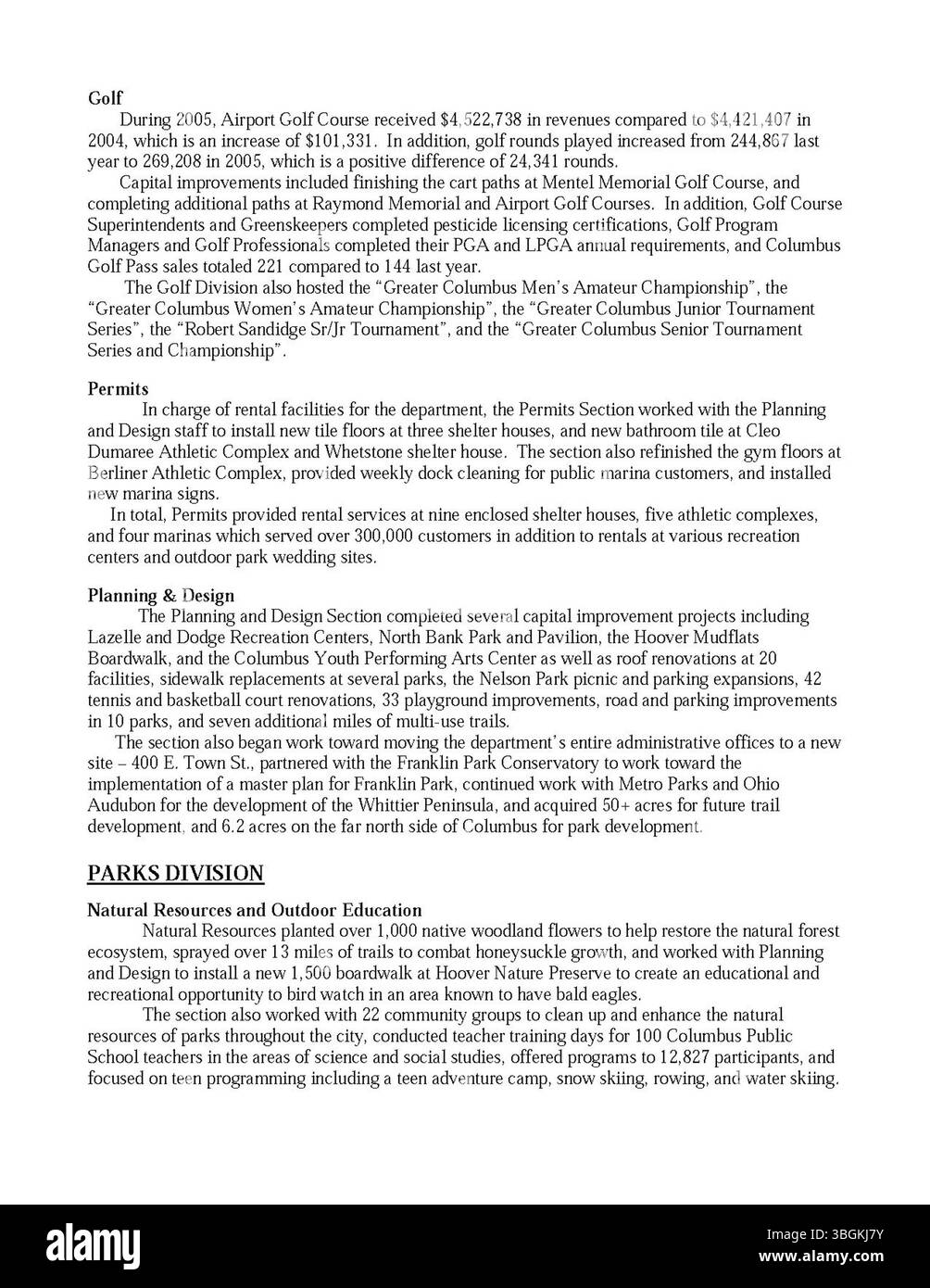 Questa parte del City of Columbus Annual Report 2005 copre le entrate e le spese della città, insieme ai dati fiscali del Committee of Ways and Means, del City Clerk e del City Treasurer. Foto Stock