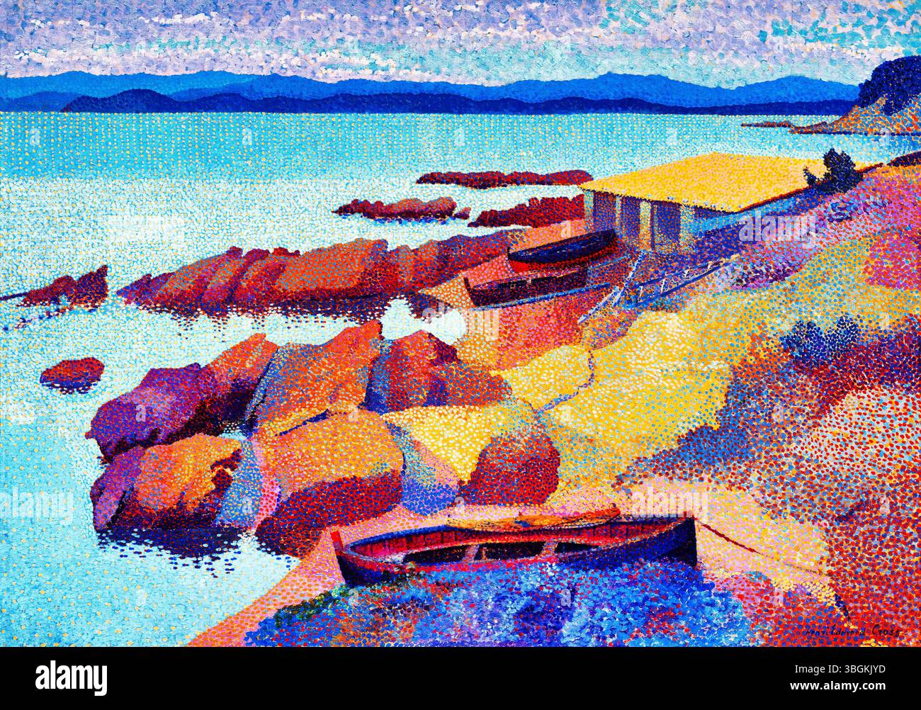 Calanque des Antibois di Henri-Edmond Cross – 1892 Neo-Impressionist Coastal Landscape, Public Domain fine Art Print Foto Stock