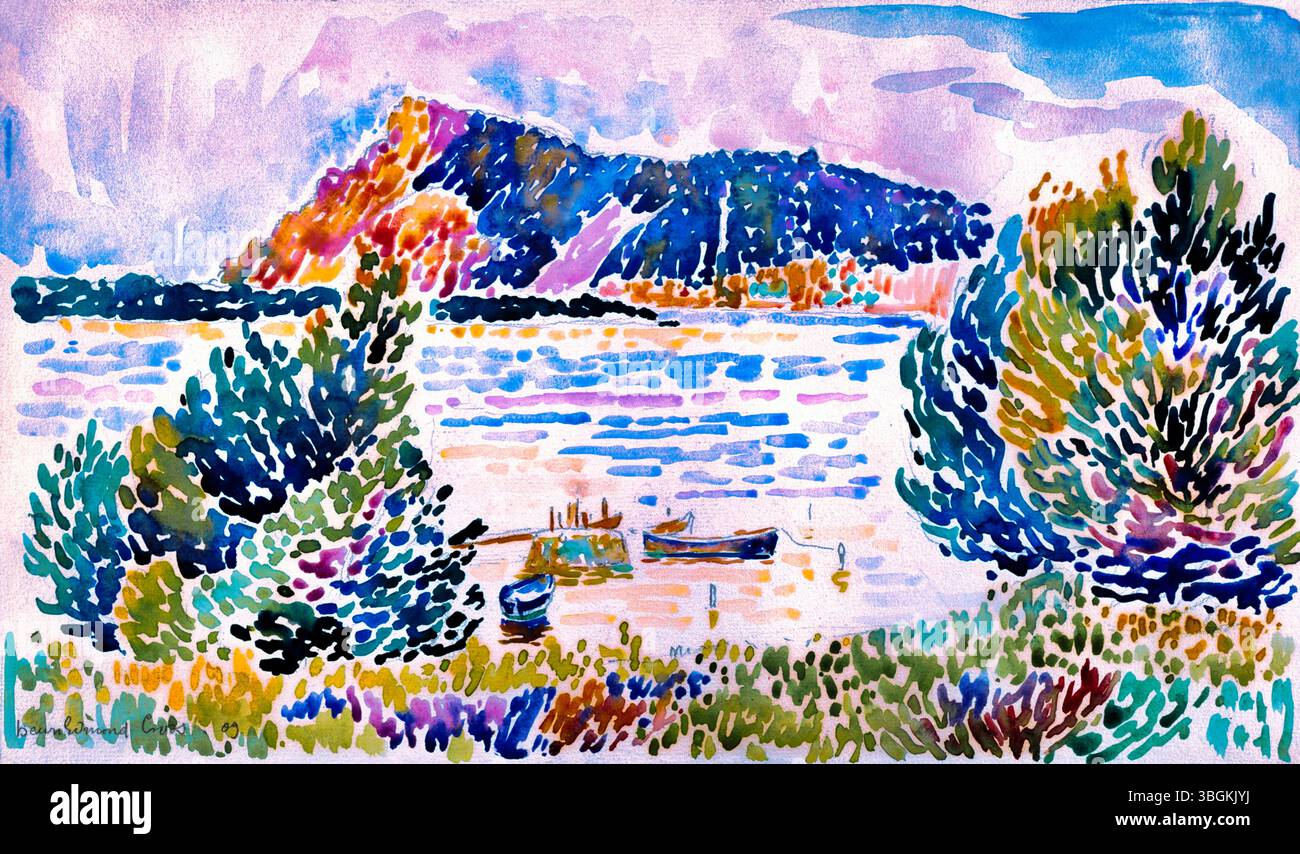 Henri-Edmond Cross - Cap Nègre, 1909. Paesaggio costiero neo-impressionista, Stampa di belle arti, opere d'arte di dominio pubblico Foto Stock